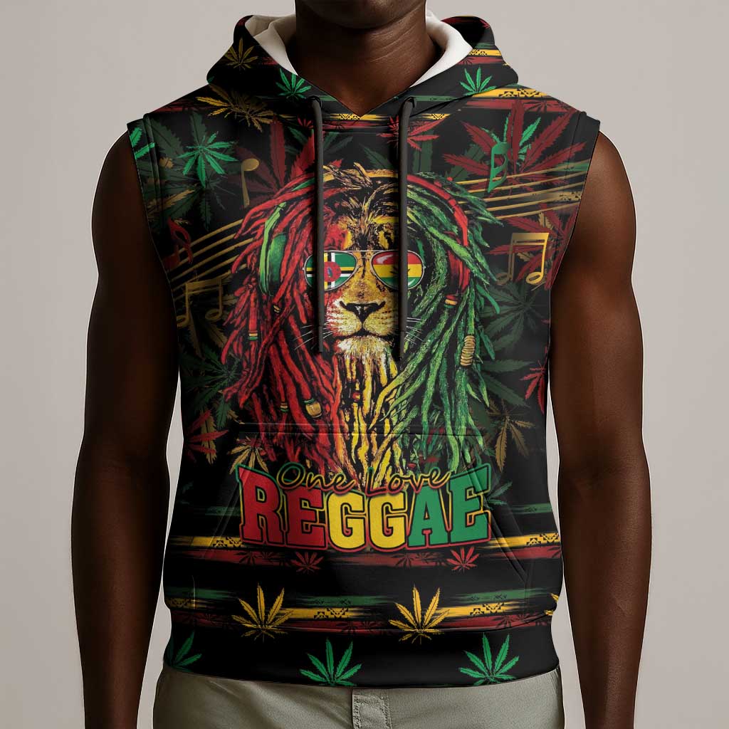 Personalized Dominica One Love Reggae Lion Sleeveless Hoodie Caribbean Reggae Spirit