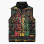 Personalized Dominica One Love Reggae Lion Sleeveless Puffer Jacket Caribbean Reggae Spirit