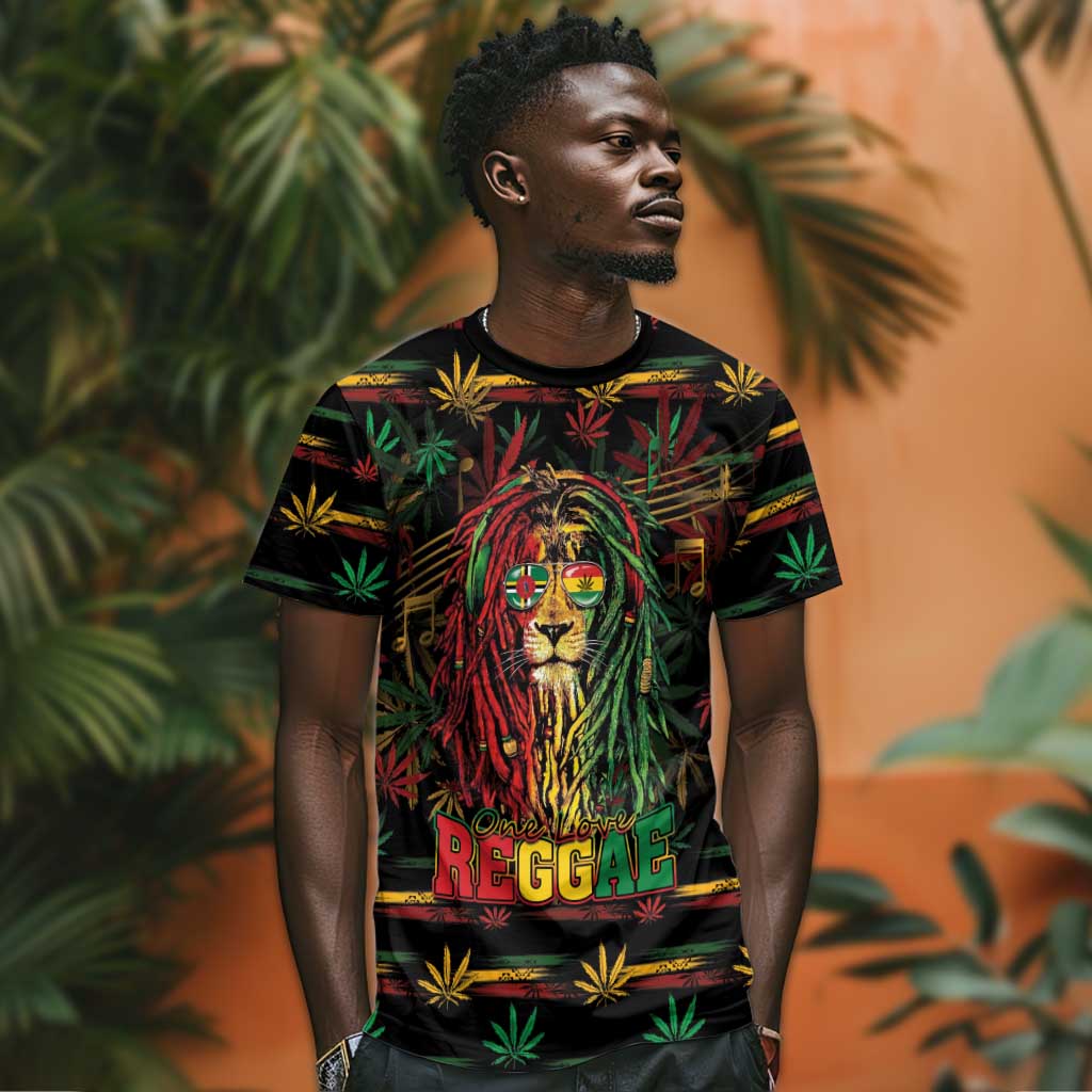 Personalized Dominica One Love Reggae Lion T shirt Caribbean Reggae Spirit