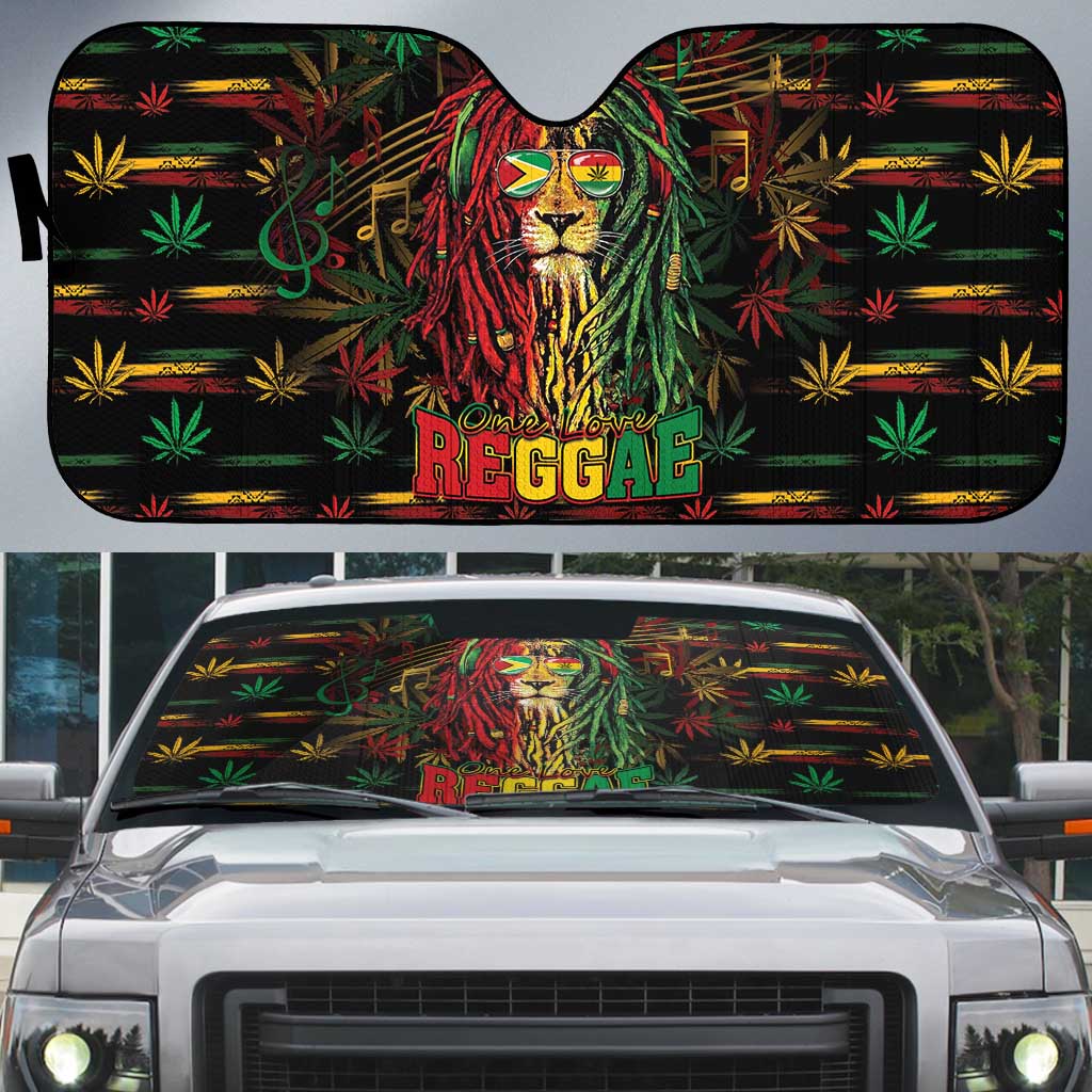 Guyana One Love Reggae Lion Auto Sun Shade Caribbean Reggae Spirit
