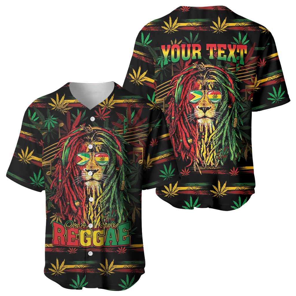 Personalized Guyana One Love Reggae Lion Baseball Jersey Caribbean Reggae Spirit