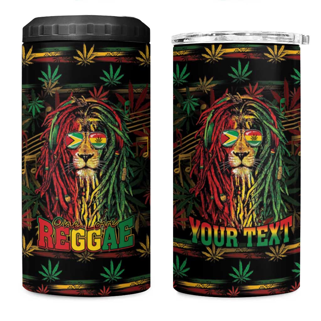 Personalized Guyana One Love Reggae Lion 4 in 1 Can Cooler Tumbler Caribbean Reggae Spirit