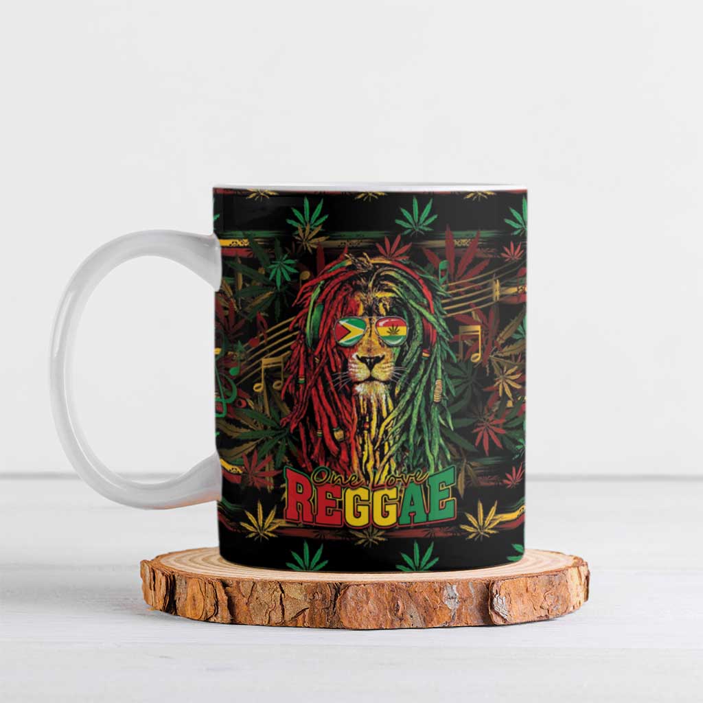 Personalized Guyana One Love Reggae Lion Ceramic Mug Caribbean Reggae Spirit