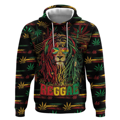 Personalized Guyana One Love Reggae Lion Hoodie Caribbean Reggae Spirit