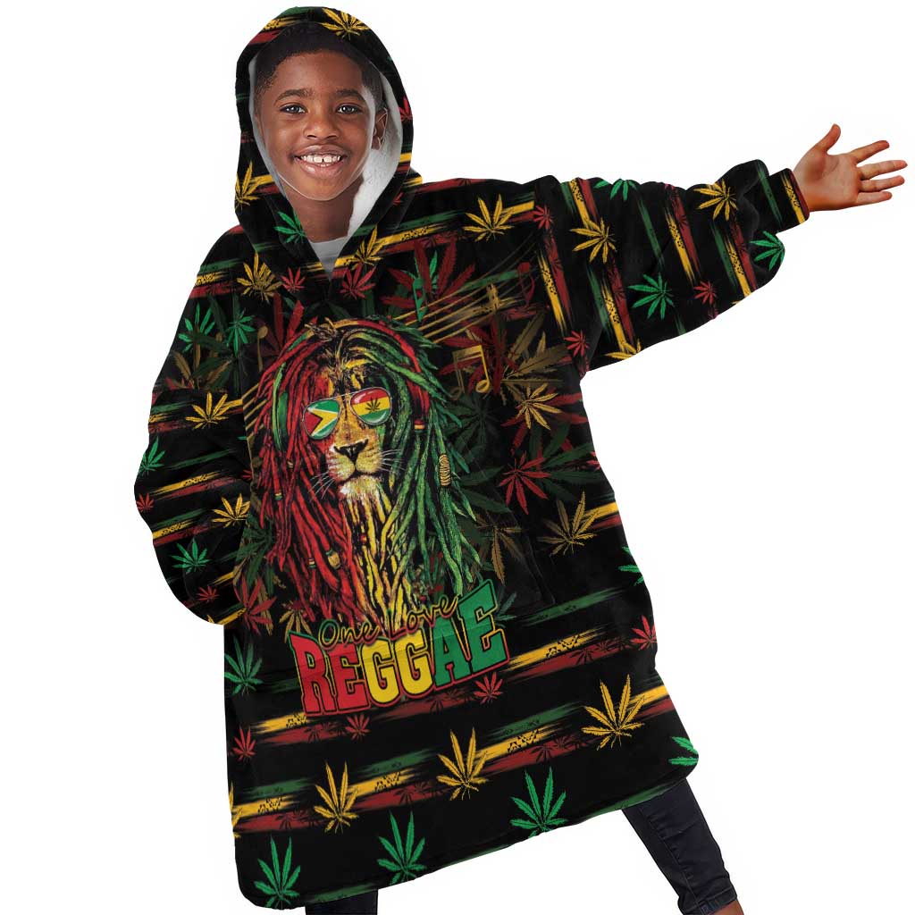 Personalized Guyana One Love Reggae Lion Kid Wearable Blanket Hoodie Caribbean Reggae Spirit