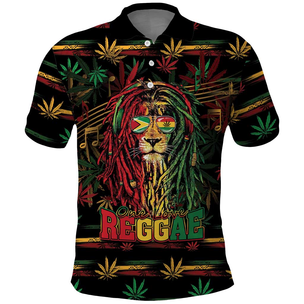 Personalized Guyana One Love Reggae Lion Polo Shirt Caribbean Reggae Spirit