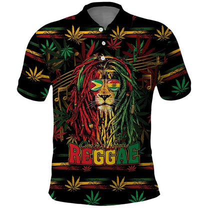 Personalized Guyana One Love Reggae Lion Polo Shirt Caribbean Reggae Spirit