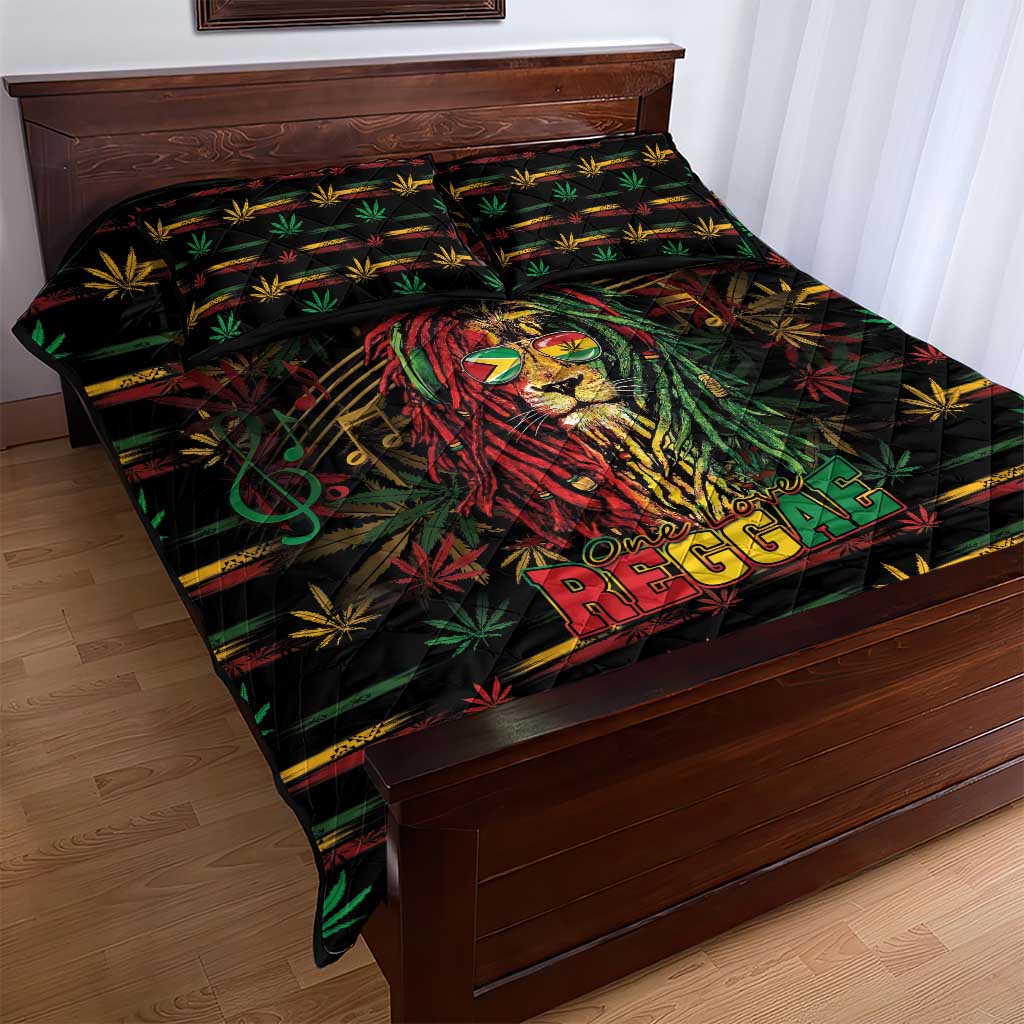 Guyana One Love Reggae Lion Quilt Bed Set Caribbean Reggae Spirit