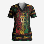 Personalized Guyana One Love Reggae Lion Scrub Top Caribbean Reggae Spirit