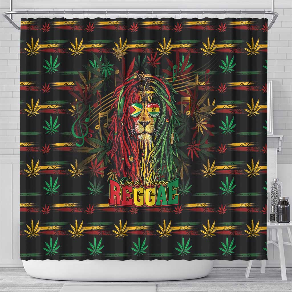 Guyana One Love Reggae Lion Shower Curtain Caribbean Reggae Spirit