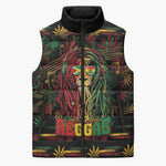 Personalized Guyana One Love Reggae Lion Sleeveless Puffer Jacket Caribbean Reggae Spirit