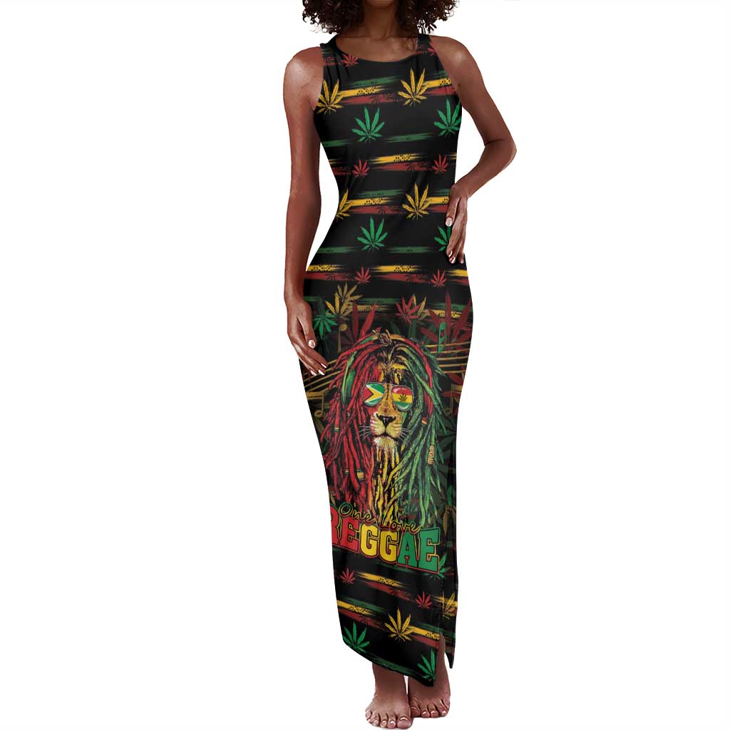 Personalized Guyana One Love Reggae Lion Tank Maxi Dress Caribbean Reggae Spirit