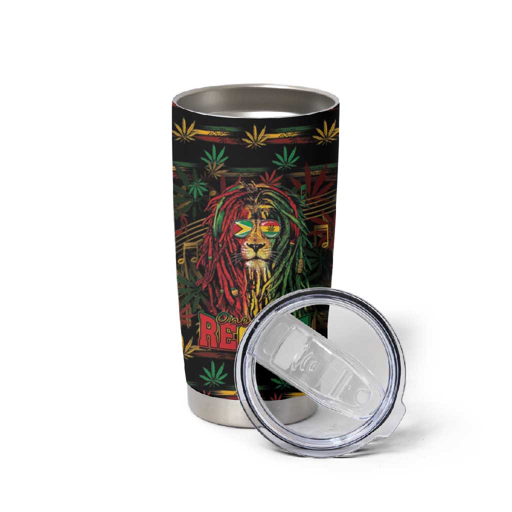 Personalized Guyana One Love Reggae Lion Tumbler Cup Caribbean Reggae Spirit