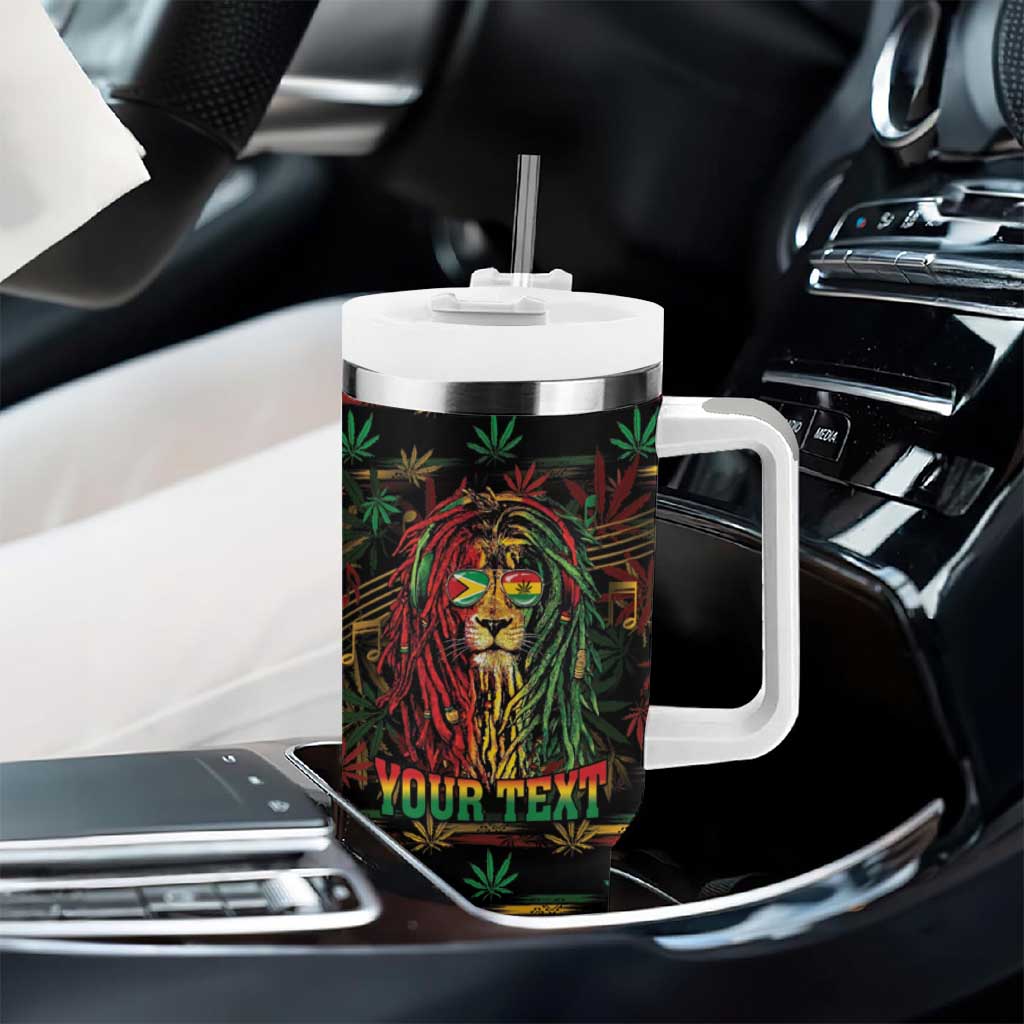 Personalized Guyana One Love Reggae Lion Tumbler With Handle Caribbean Reggae Spirit
