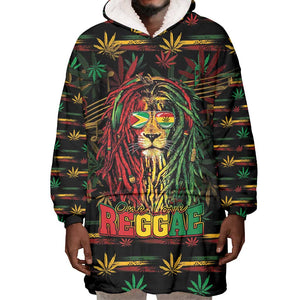 Personalized Guyana One Love Reggae Lion Wearable Blanket Hoodie Caribbean Reggae Spirit