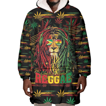 Personalized Guyana One Love Reggae Lion Wearable Blanket Hoodie Caribbean Reggae Spirit