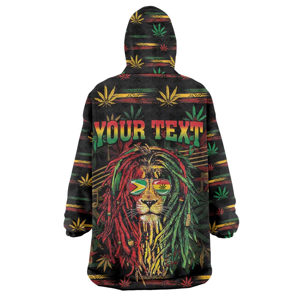 Personalized Guyana One Love Reggae Lion Wearable Blanket Hoodie Caribbean Reggae Spirit