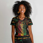 Personalized Guyana One Love Reggae Lion Women V-Neck T-Shirt Caribbean Reggae Spirit