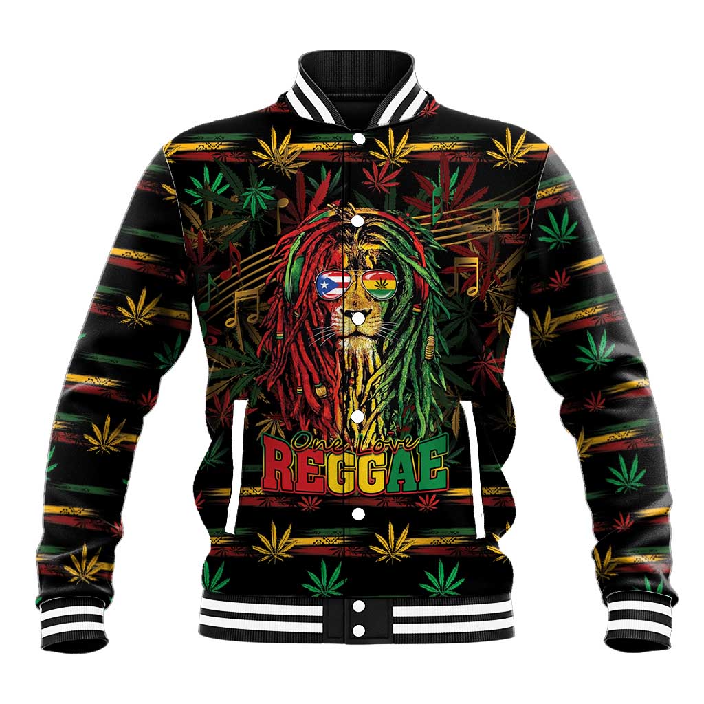 Personalized Puerto Rico One Love Reggae Lion Baseball Jacket Caribbean Reggae Spirit