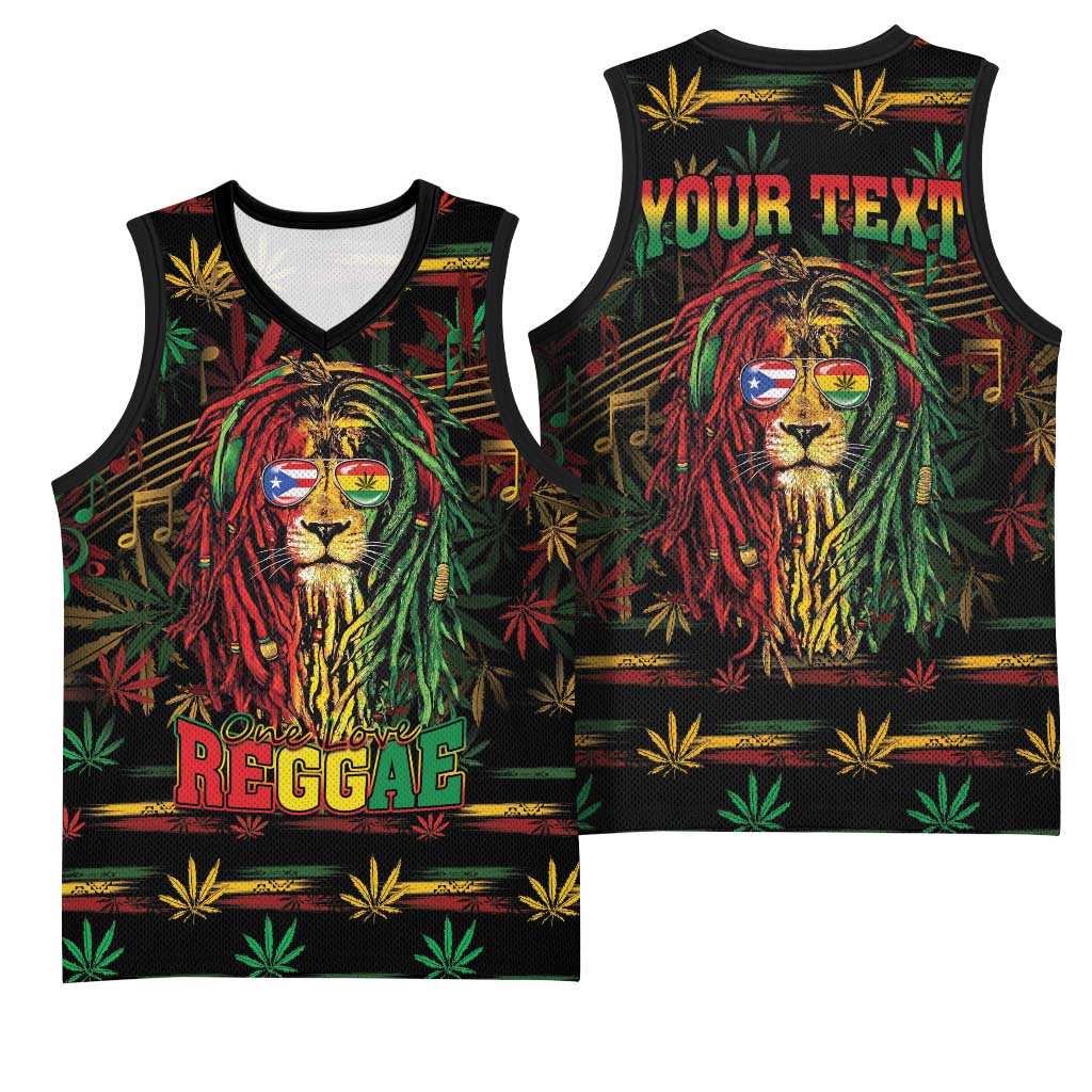Personalized Puerto Rico One Love Reggae Lion Basketball Jersey Caribbean Reggae Spirit