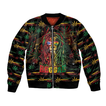 Personalized Puerto Rico One Love Reggae Lion Bomber Jacket Caribbean Reggae Spirit
