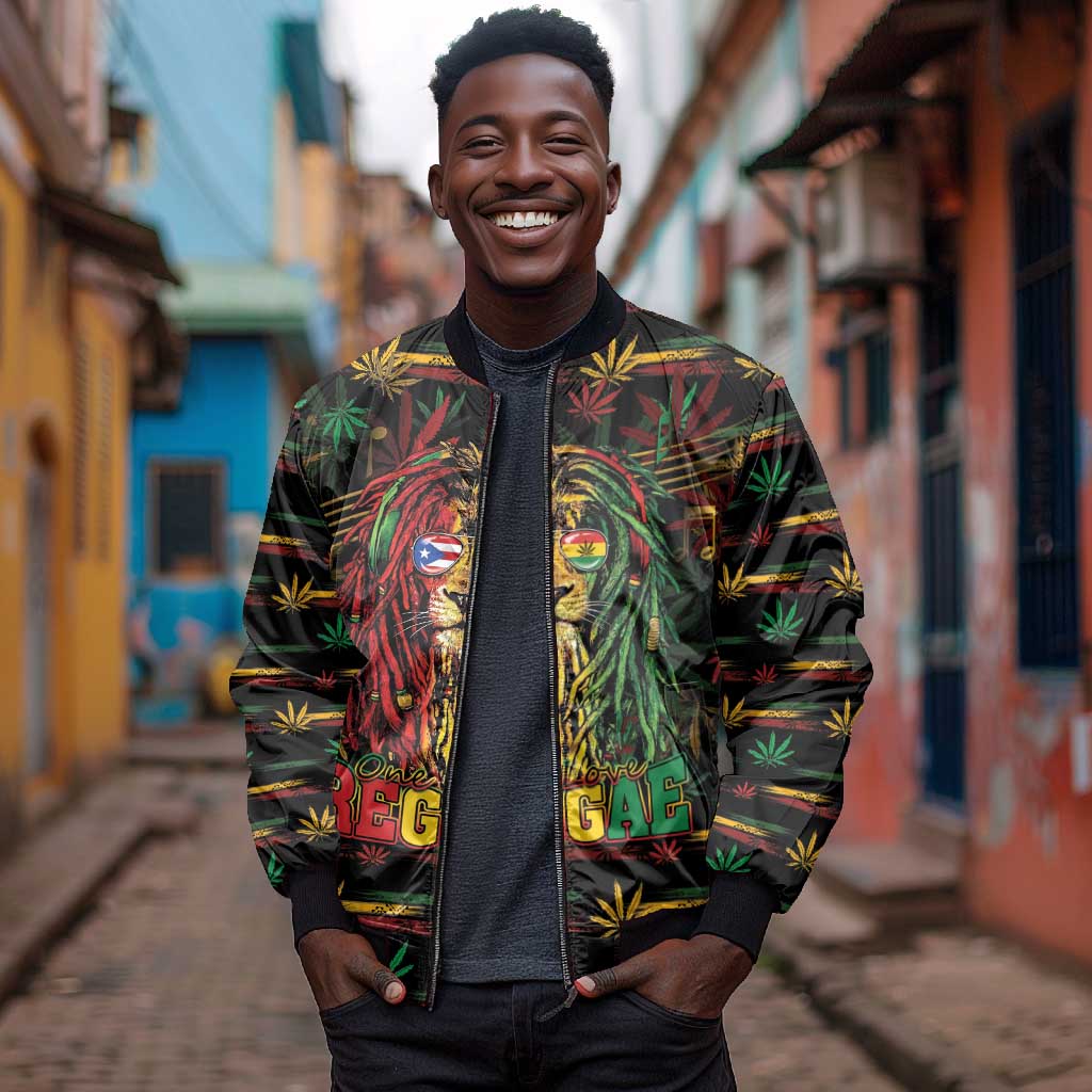 Personalized Puerto Rico One Love Reggae Lion Bomber Jacket Caribbean Reggae Spirit