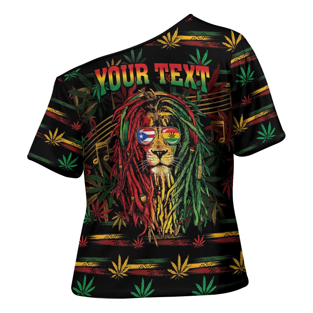 Personalized Puerto Rico One Love Reggae Lion Cross Shoulder Shirt Caribbean Reggae Spirit