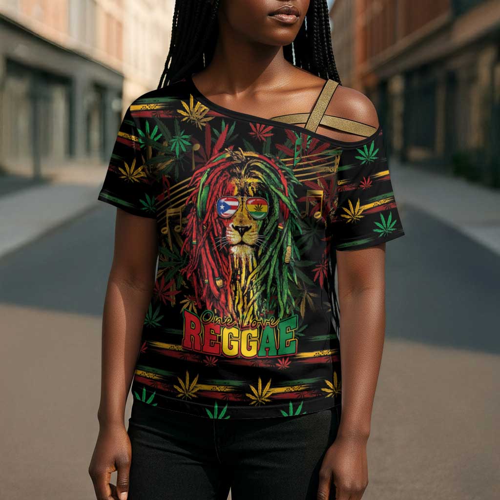 Personalized Puerto Rico One Love Reggae Lion Cross Shoulder Shirt Caribbean Reggae Spirit