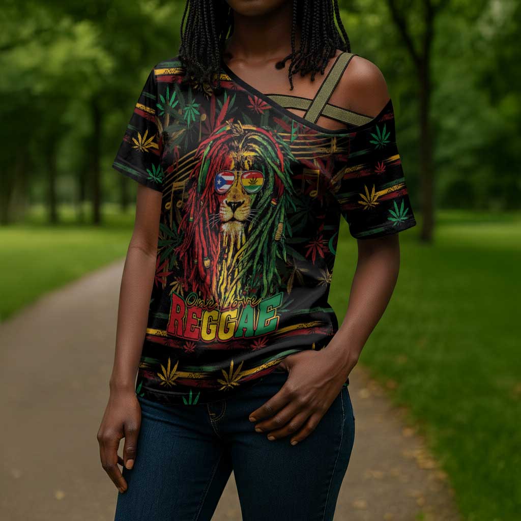 Personalized Puerto Rico One Love Reggae Lion Cross Shoulder Shirt Caribbean Reggae Spirit