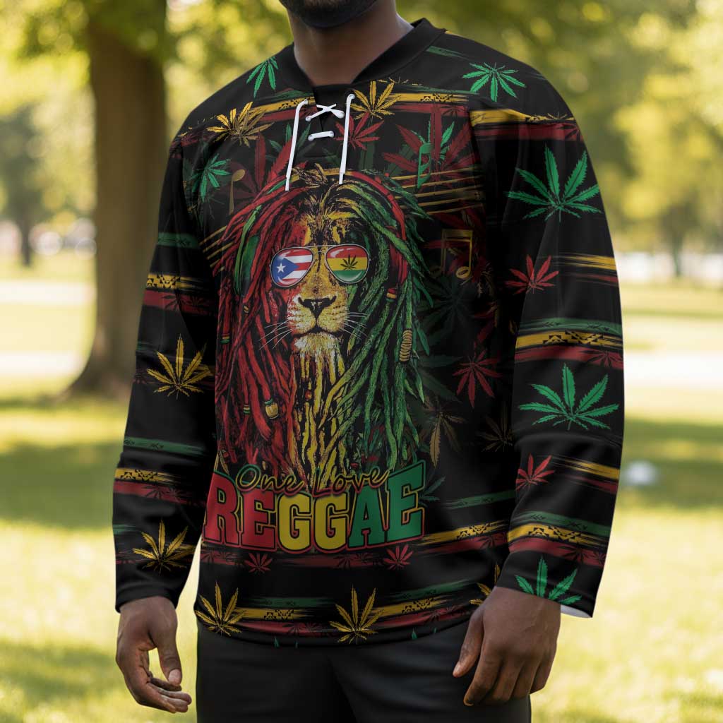 Personalized Puerto Rico One Love Reggae Lion Hockey Jersey Caribbean Reggae Spirit