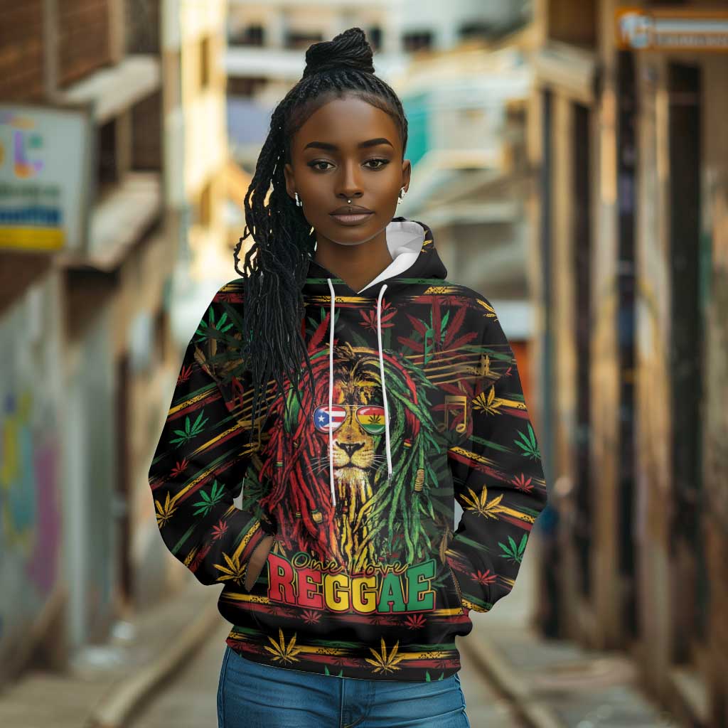 Personalized Puerto Rico One Love Reggae Lion Hoodie Caribbean Reggae Spirit