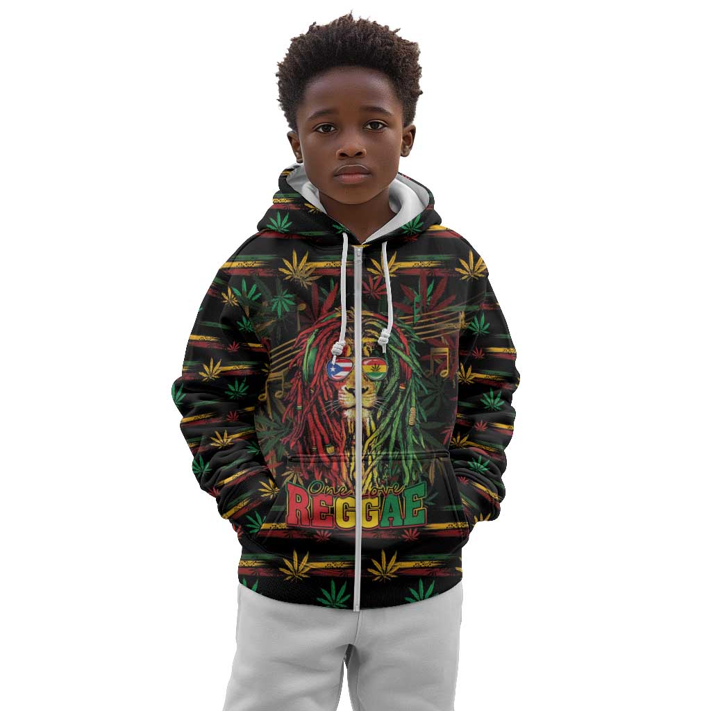 Personalized Puerto Rico One Love Reggae Lion Kid Hoodie Caribbean Reggae Spirit