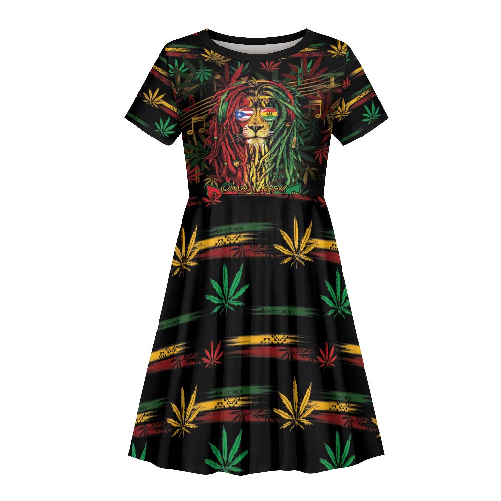 Personalized Puerto Rico One Love Reggae Lion Kid Short Sleeve Dress Caribbean Reggae Spirit