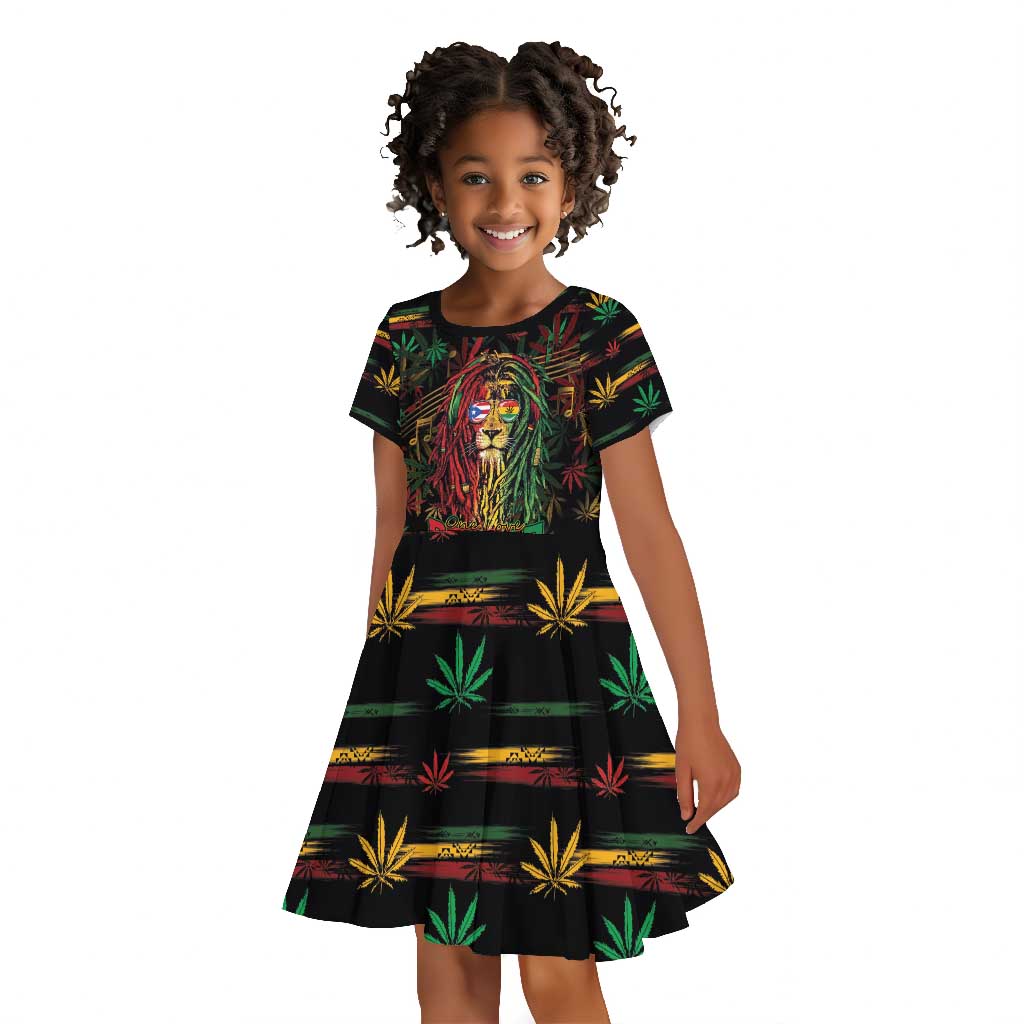 Personalized Puerto Rico One Love Reggae Lion Kid Short Sleeve Dress Caribbean Reggae Spirit