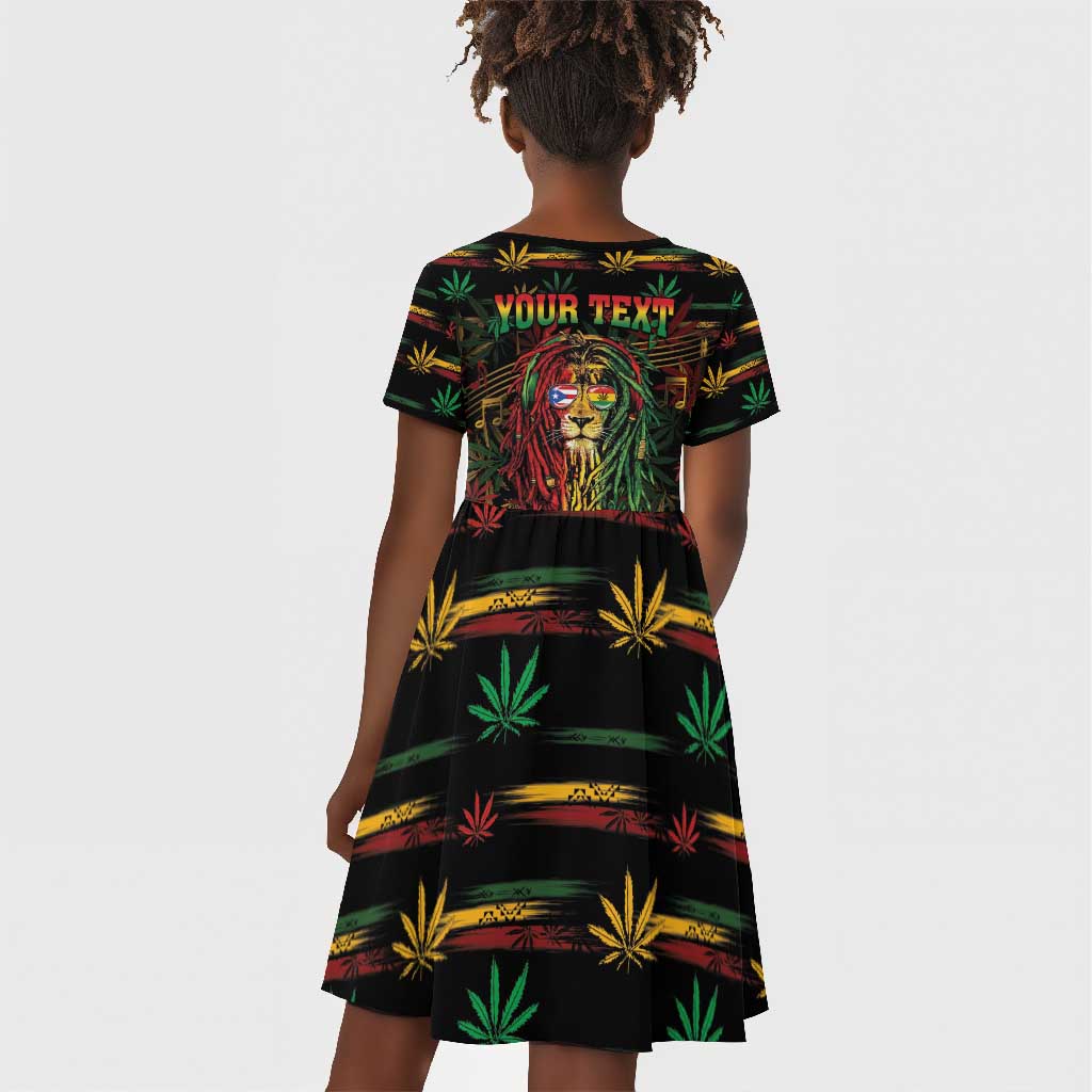 Personalized Puerto Rico One Love Reggae Lion Kid Short Sleeve Dress Caribbean Reggae Spirit