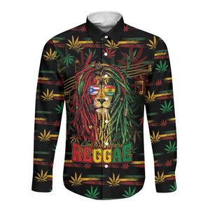 Personalized Puerto Rico One Love Reggae Lion Long Sleeve Button Shirt Caribbean Reggae Spirit