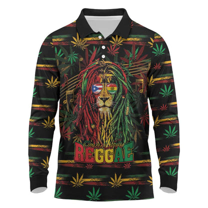 Personalized Puerto Rico One Love Reggae Lion Long Sleeve Polo Shirt Caribbean Reggae Spirit