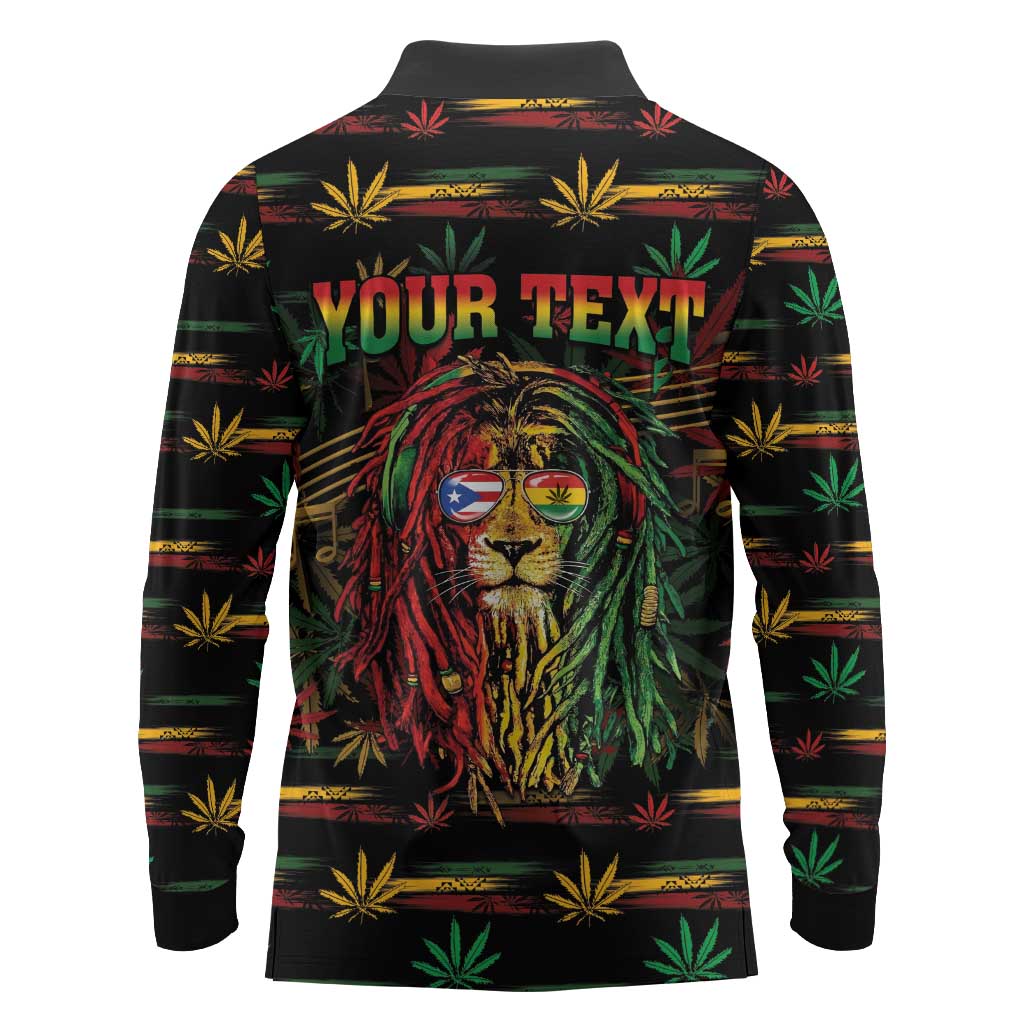 Personalized Puerto Rico One Love Reggae Lion Long Sleeve Polo Shirt Caribbean Reggae Spirit
