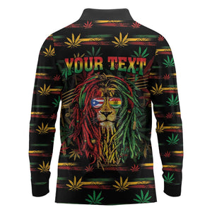 Personalized Puerto Rico One Love Reggae Lion Long Sleeve Polo Shirt Caribbean Reggae Spirit