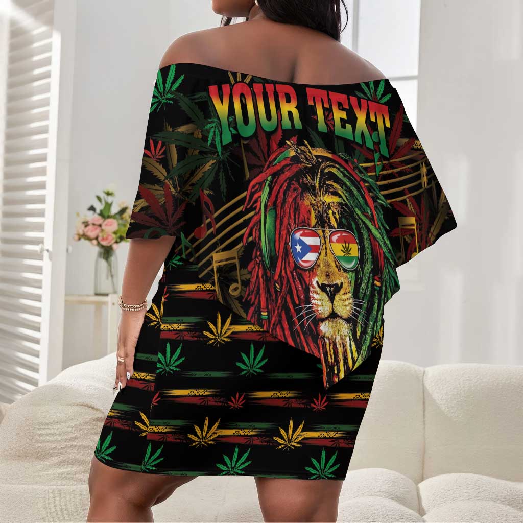 Personalized Puerto Rico One Love Reggae Lion Off Shoulder Short Dress Caribbean Reggae Spirit