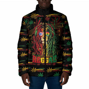 Personalized Puerto Rico One Love Reggae Lion Padded Jacket Caribbean Reggae Spirit