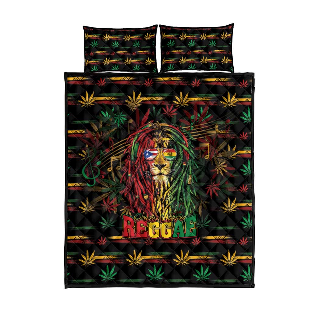 Puerto Rico One Love Reggae Lion Quilt Bed Set Caribbean Reggae Spirit