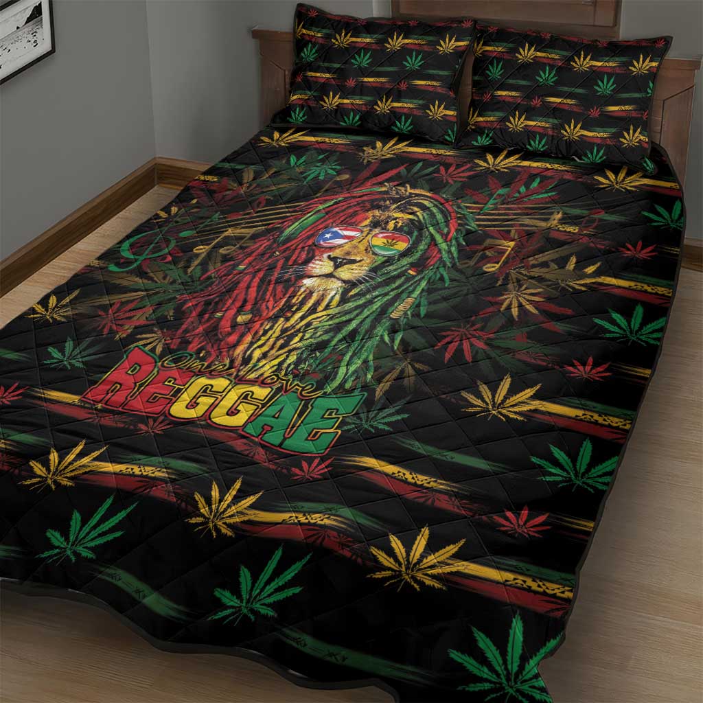Puerto Rico One Love Reggae Lion Quilt Bed Set Caribbean Reggae Spirit