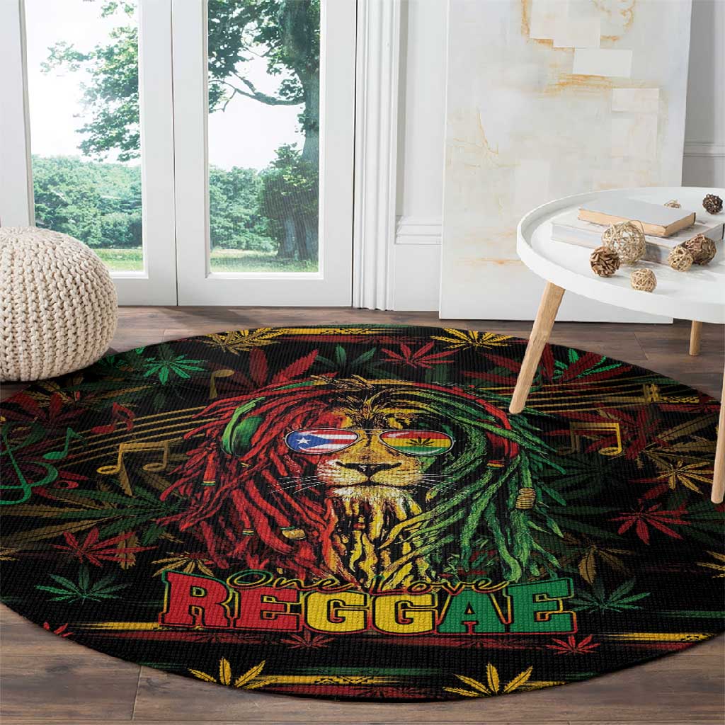 Puerto Rico One Love Reggae Lion Round Carpet Caribbean Reggae Spirit