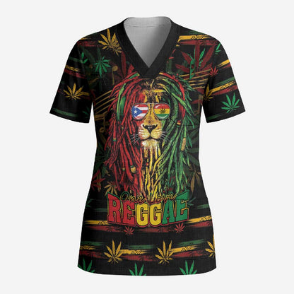 Personalized Puerto Rico One Love Reggae Lion Scrub Top Caribbean Reggae Spirit