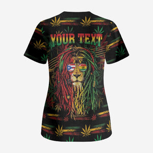 Personalized Puerto Rico One Love Reggae Lion Scrub Top Caribbean Reggae Spirit