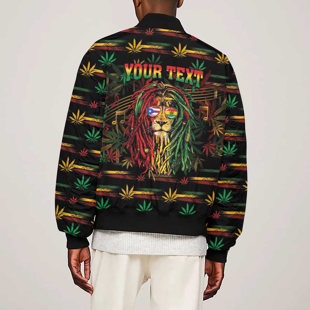 Personalized Puerto Rico One Love Reggae Lion Sleeve Zip Bomber Jacket Caribbean Reggae Spirit