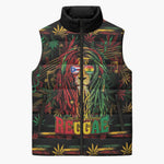 Personalized Puerto Rico One Love Reggae Lion Sleeveless Puffer Jacket Caribbean Reggae Spirit