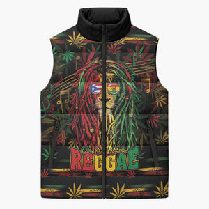 Personalized Puerto Rico One Love Reggae Lion Sleeveless Puffer Jacket Caribbean Reggae Spirit