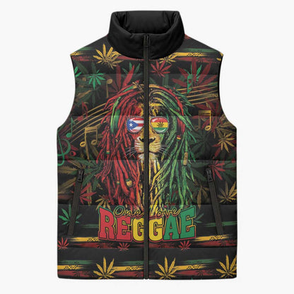 Personalized Puerto Rico One Love Reggae Lion Sleeveless Puffer Jacket Caribbean Reggae Spirit